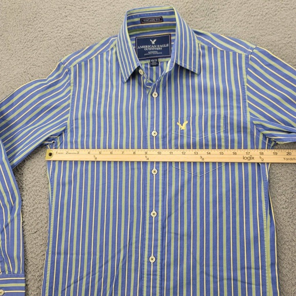 America Eagle Shirt Mens XS Blue Striped Vintage Fit Button Up Classiccore Logo - Picture 13 of 13